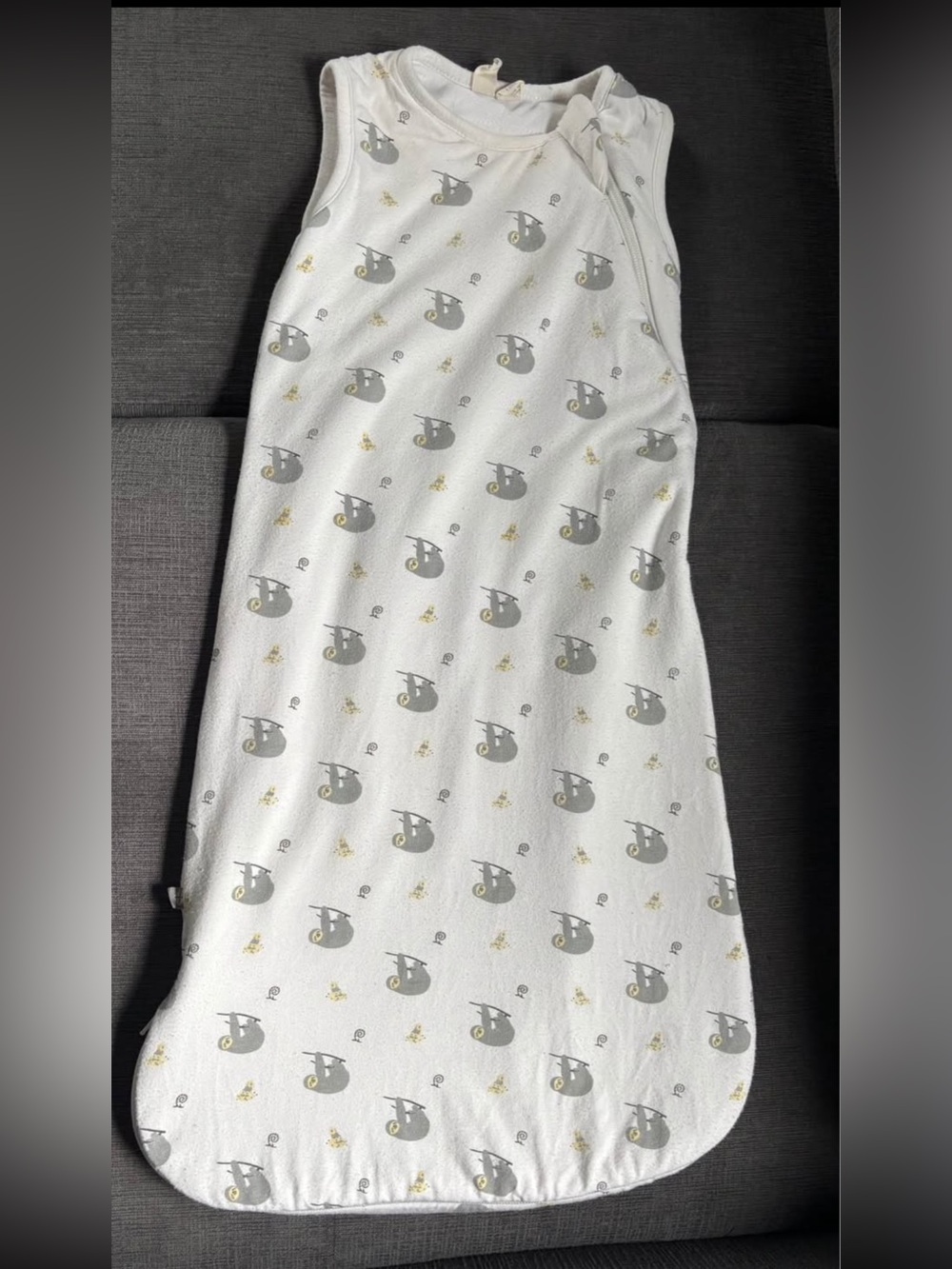 Kyte BABY White Sleep Sack with Gray and White Sloth Pattern